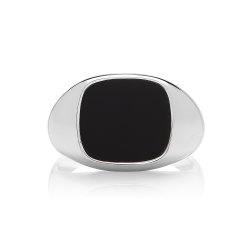 Silver Cushion Black Onyx Signet Ring 