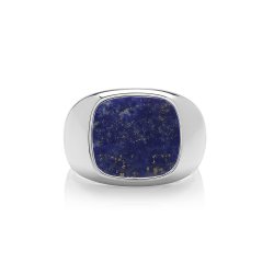 Silver Cushion Lapis Signet Ring 