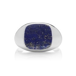 Silver Cushion Lapis Signet Ring 