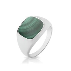 Silver Cushion Malachite Signet Ring 