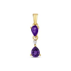 Diamond And Amethyst Drop Pendant In 9ct Gold 