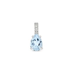 Diamond & Aquamarine Pendant In 9ct White Gold 