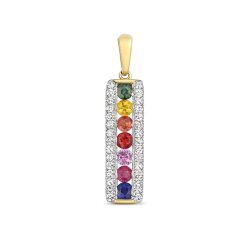 Diamond And Rainbow Sapphire Pendant In 9ct Gold 