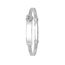 9ct White Gold Babies' Expandable Cz Heart Id Bangle 