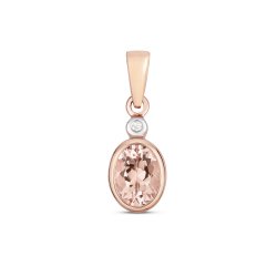 Diamond And Morganite Pendant Oval In Rose Gold 