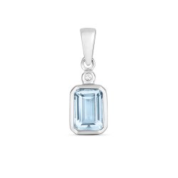 Diamond And Aquamarine Pendant Emerald Cut In White Gold 