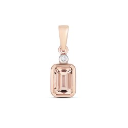 Diamond And Morganite Pendant Emerald Cut In Rose Gold 