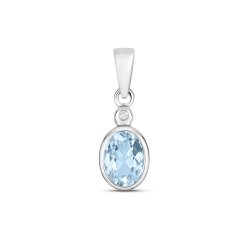Diamond And Aquamarine Pendant Oval In White Gold 
