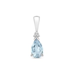 Diamond & Aquamarine Pendant In 9ct White Gold 
