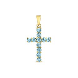 Blue Topaz Cross Pendant In 9ct Gold 