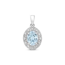Diamond & Aquamarine Pendant In 9ct White Gold 