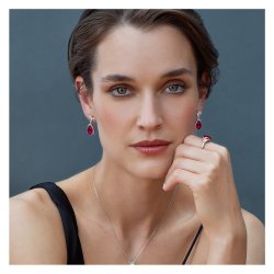 Double Pear And Red Pear Halo Style Drop Earrings LEG0062R
