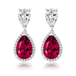 Double Pear And Red Pear Halo Style Drop Earrings LEG0062R