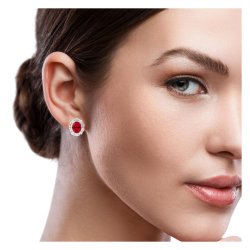 Red Oval Claw Set Cluster Stud Earrings LEG0067R