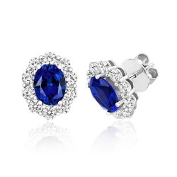 Blue Oval Claw Set Cluster Stud Earrings LEG0067S