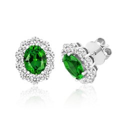 Green Oval Claw Set Cluster Stud Earrings LEG0067E