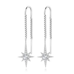 Pave Set Long Star And Box Chain Drop Earrings LEG0057