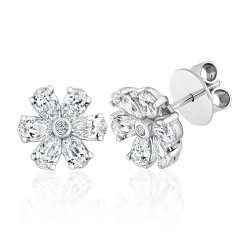 Round Rubover With Pear Shape Flower  Stud Earrings LEG0079