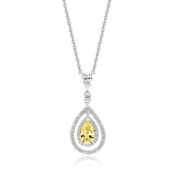 Yellow Pear Shape Multi Halo Swing Pendant Fixed Chain LPG0007Y