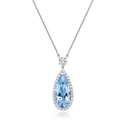 Pale Blue Pear Shape With Long Slim Halo Pendant Fixed Chain LPG0009AQ