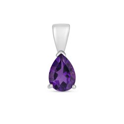 Amethyst Pear Shape Claw Set Pendant In 9ct White Gold 