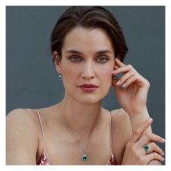 Green Emerald Cut Halo Style Deco Pendant On Running Chain LPG0034E