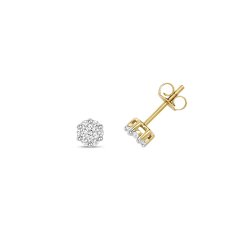 Diamond Round Cut Cluster Studs In 9ct Gold 