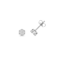 Diamond Round Cut Cluster Studs In 9ct White Gold 
