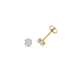 Diamond Round Cut Cluster Studs In 9ct Gold 