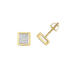 Diamond Pave Set Square Studs In 9ct Gold 