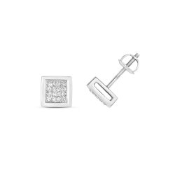 Diamond Pave Set Square Studs In 9ct White Gold 