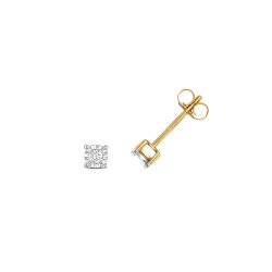 Diamond Illusion Set Studs In 9ct Gold 