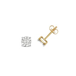 Diamond Illusion Set Studs In 9ct Gold 