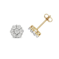 Diamond Illusion Plate Cluster Studs In 9ct Gold 