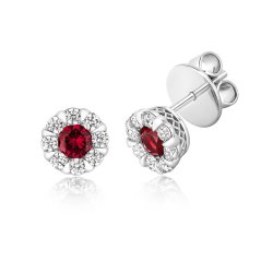 Red Centre Stone With Surround Cluster Stud Earrings LEG0093R