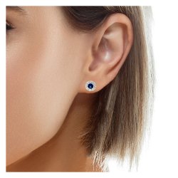 Blue Centre Stone With Surround Cluster Stud Earrings LEG0093S