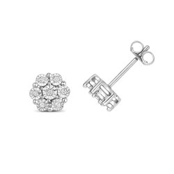 Diamond Illusion Plate Cluster Studs In 9ct White Gold 
