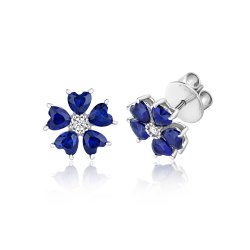 Round Centre And Blue Heart Shape Cluster Stud Earrings LEG0098S
