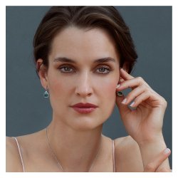 Green Emerald Cut Halo Style With Trapeze Cut Deco Drop Earrings LEG0100E