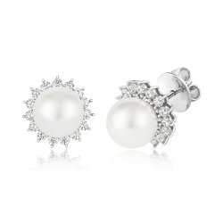Pearl Fine Claw Set Surrounds Cluster Stud Earrings LEG0105