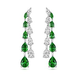 White And Green Pear Shape And Marquiase Claw Set Double Graduated Drop Earrings LEG0125E