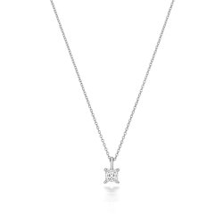 Diamond Princess Cut Necklace In 18ct White Gold 