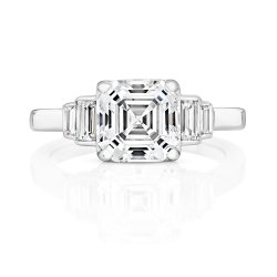 Silver Asscher Cut Centre Stone With Baguette Sides Ring LRG0007