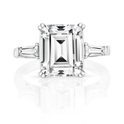 Silver Emerald Cut Centre Stone With Slim Tapered Baguette Shoulder Ring LRG0008