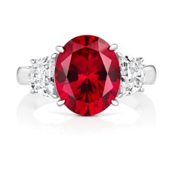 Silver Red Oval Centre Stone Claw Set With Half Moon Sides Trilogy Ring LRG0026R