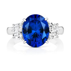 silver Blue Oval Centre Stone Claw Set With Half Moon Sides Trilogy Ring LRG0026S