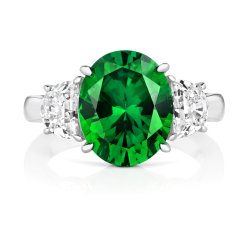 Green Oval Centre Stone Claw Set With Half Moon Sides Trilogy Ring LRG0026E