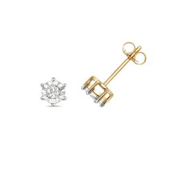Diamond Illusion Plate Studs In 9ct Gold 
