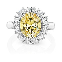 Yellow Oval Centre Stone With Cluster Halo Dress Ring LRG0030Y