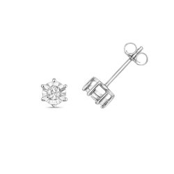 Diamond Illusion Plate Studs In 9ct White Gold 